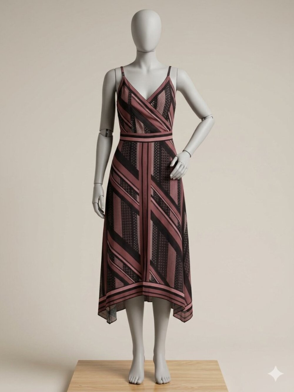 City Chic Burgundy & Black pattern Handkerchief Hem dress 20